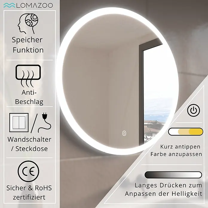 LOMAZOO Lichtspiegel LMZ-OSLO - Durchmesser: 80 cm, Weiß