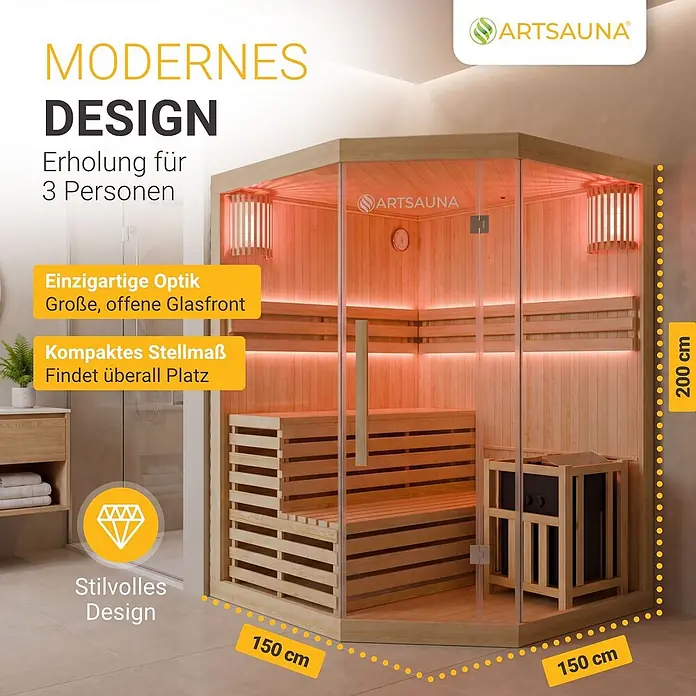 Artsauna Elementsauna Espoo - L x B x H: 150 x 150 x 200 cm