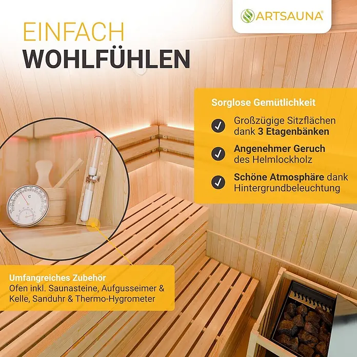 Artsauna Elementsauna Espoo - L x B x H: 150 x 150 x 200 cm