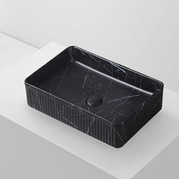 Poalgi Aufsatzwaschbecken CORINTO RT5034 - 50 x 34 cm, Mit schmutzabweisender Glasur, Hahnloch: Ohne, Ohne Überlauf, Schwarz