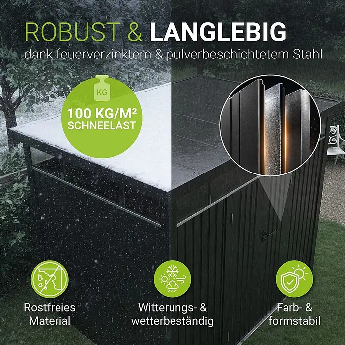 Juskys Gerätehaus - Außenbreite inkl. Dachüberstand: 287 cm, Außentiefe inkl. Dachüberstand: 249 cm, Metall, Anthrazit