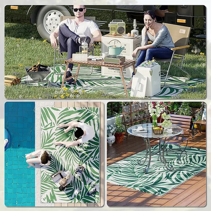 Outsunny Outdoor-Teppich Wendeteppich - Dunkelgrün, Kunststoff