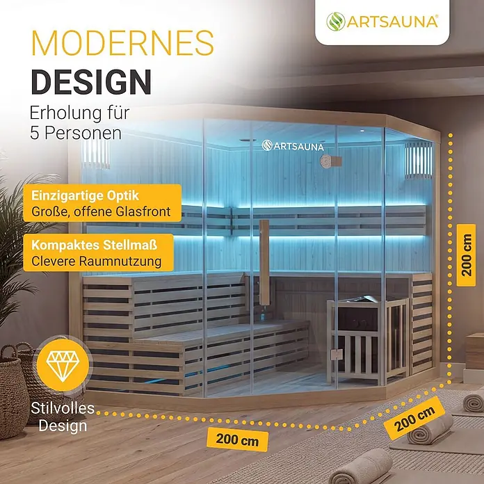 Artsauna Elementsauna Espoo - L x B x H: 200 x 200 x 200 cm