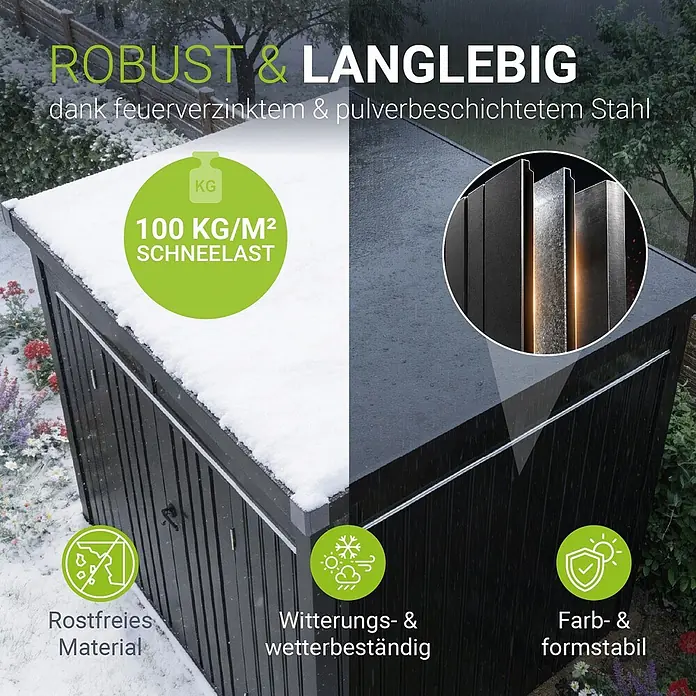Juskys Gerätehaus - Außenbreite inkl. Dachüberstand: 189 cm, Außentiefe inkl. Dachüberstand: 254 cm, Metall, Anthrazit