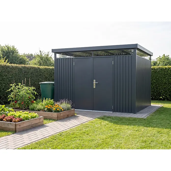 StarLine Metall Gerätehaus Solidum 9,0 m² - Außenbreite inkl. Dachüberstand: 314 cm, Außentiefe inkl. Dachüberstand: 314 cm, Metall, Anthrazit RAL 7016