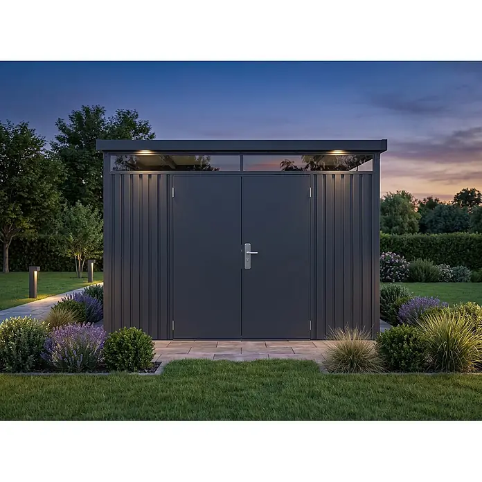 StarLine Metall Gerätehaus Solidum 9,0 m² - Außenbreite inkl. Dachüberstand: 314 cm, Außentiefe inkl. Dachüberstand: 314 cm, Metall, Anthrazit RAL 7016