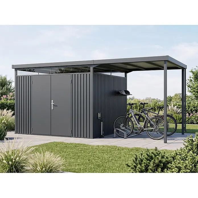 StarLine Metall Gerätehaus Solidum 17,22 m² - Außenbreite inkl. Dachüberstand: 588 cm, Außentiefe inkl. Dachüberstand: 314 cm, Metall, Anthrazit RAL 7016