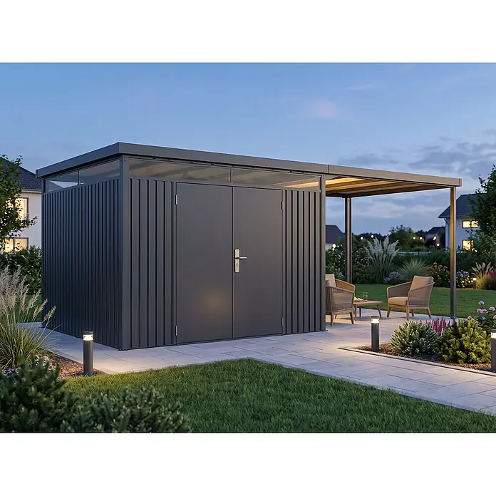 StarLine Metall Gerätehaus Solidum 17,22 m² - Außenbreite inkl. Dachüberstand: 588 cm, Außentiefe inkl. Dachüberstand: 314 cm, Metall, Anthrazit RAL 7016