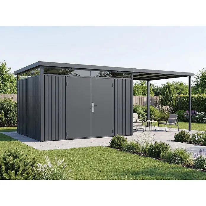 StarLine Metall Gerätehaus Solidum 17,22 m² - Außenbreite inkl. Dachüberstand: 588 cm, Außentiefe inkl. Dachüberstand: 314 cm, Metall, Anthrazit RAL 7016