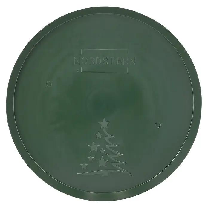 Nordstern Christbaumständer Untersetzer - Kunststoff, 43,5 cm, Für Christbaumständer mit einem Durchmesser von max. 40 cm - Runde grüne Kunststoffscheibe mit geprägtem NORDSTERN-Logo und Weihnachtsbaum-Design.