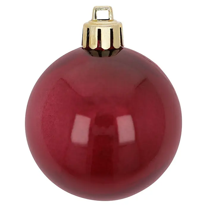 Christbaumkugel-Set - Bordeaux, Kunststoff, 48 Stk., Durchmesser: 6 cm - Glänzende rote Weihnachtsbaumkugel mit goldener Aufhängung.