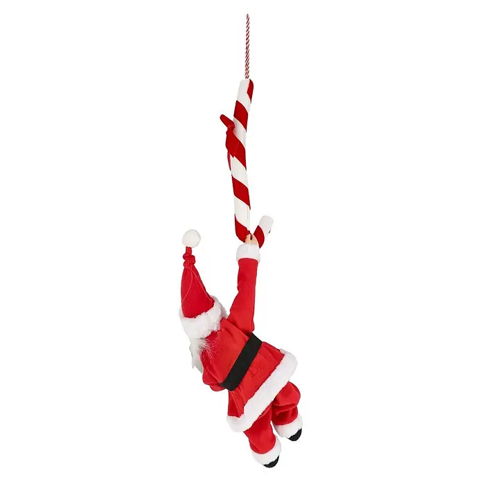 Mica Decorations Dekofigur an Zuckerstange hängend - L x B x H: 35 x 15 x 77 cm, Polyester - Weihnachtsmann-Dekoration aus rotem und weißem Filz, hängend an einer gestreiften Zuckerstange.