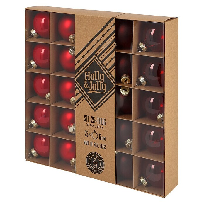 Christbaumkugel-Set Holly & Jolly (Merry Red, Glas, Durchmesser: 6 cm, 25 Stk.) | BAUHAUS