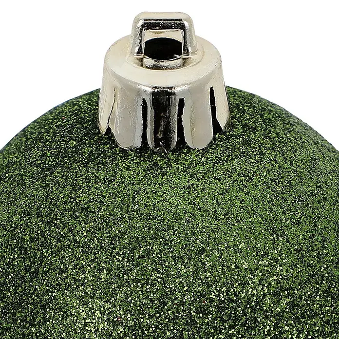 Christbaumkugel-Set - Grün, Kunststoff, 48 Stk., Durchmesser: 6 cm - Grüne Glitzer-Weihnachtsbaumkugel mit silberner Kappe.