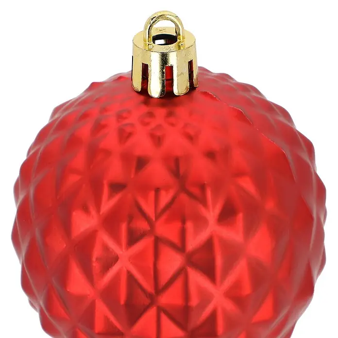 Christbaumkugel-Set Holly & Jolly - Rot/ Gold, Kunststoff, 16 Stk. - Rote strukturierte Weihnachtskugel mit goldener Aufhängekappe.