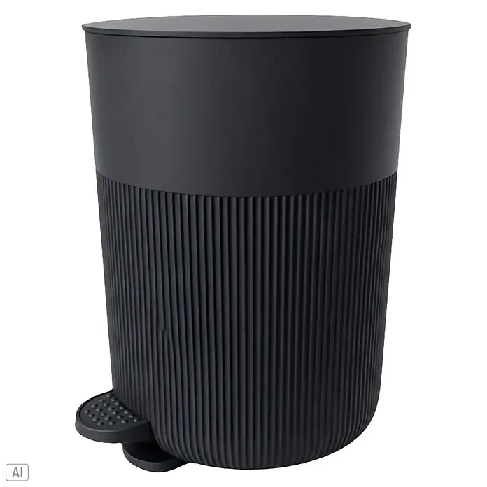 Venus Kosmetikeimer - 4 l, Metall, Schwarz - Dunkelgrauer Abfalleimer mit geripptem Unterteil und Fußpedal.