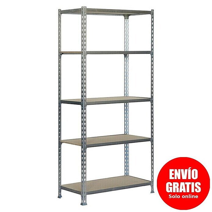 Regalux Estantería para cargas pesadas galvanizada (L x An x Al: 40 x 90 x 180 cm, Capacidad de carga: 150 kg/balda, Número de baldas: 5 ud., Plateado)