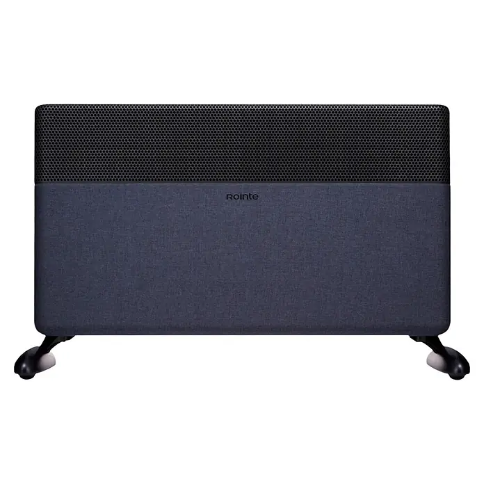 Rointe Convector Iroko - 2.000 W, 12 x 80 x 42 cm, Antracita - Calefactor Rointe gris oscuro con parte superior negra perforada y ruedas.