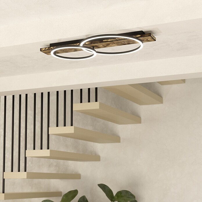 Eglo Boyal LED-Deckenleuchte (24 W, 78 x 40 x 9 cm, Schwarz/Holz rustikal, Warmweiß, Anzahl Leuchtmittel: 2 Stk.) | BAUHAUS