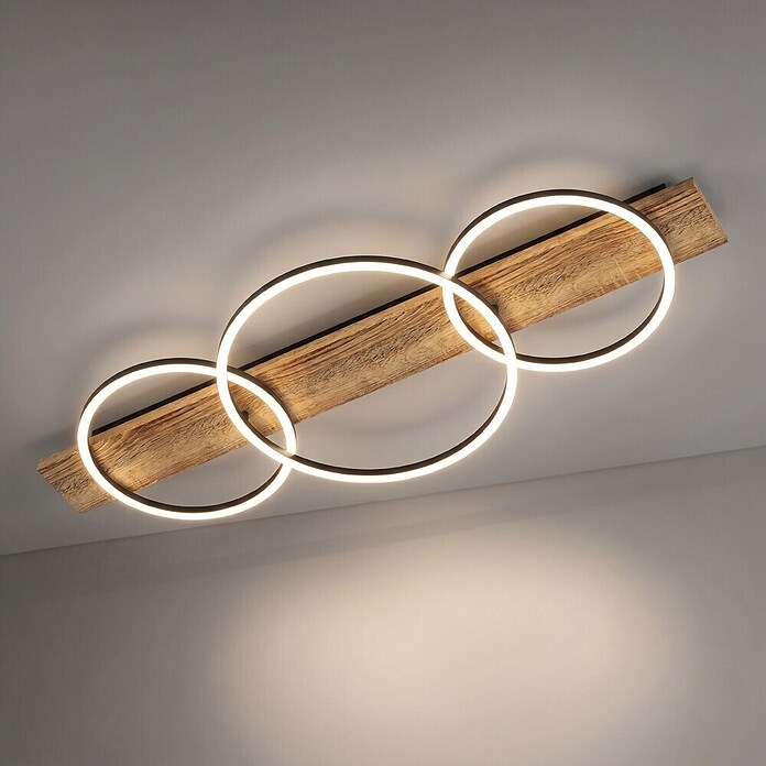 Eglo Boyal LED-Deckenleuchte (37,5 W, 101 x 40 x 9,5 cm, Schwarz/Holz rustikal, Warmweiß, Anzahl Leuchtmittel: 3 Stk.) | BAUHAUS