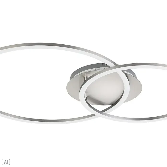 Eglo LED-Deckenleuchte PALMAVES 3 - 12 W, L x B x H: 55 x 39 x 8,9 cm, Nickel-matt, RGBW - Moderne LED-Deckenleuchte mit ineinandergreifenden Ringen aus gebürstetem Metall.
