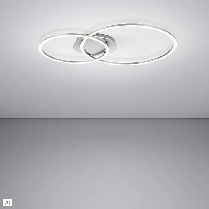 Eglo LED-Deckenleuchte PALMAVES 3 - 12 W, L x B x H: 55 x 39 x 8,9 cm, Nickel-matt, RGBW - Moderne Chrom-Deckenleuchte mit sich kreuzenden LED-Ringen.