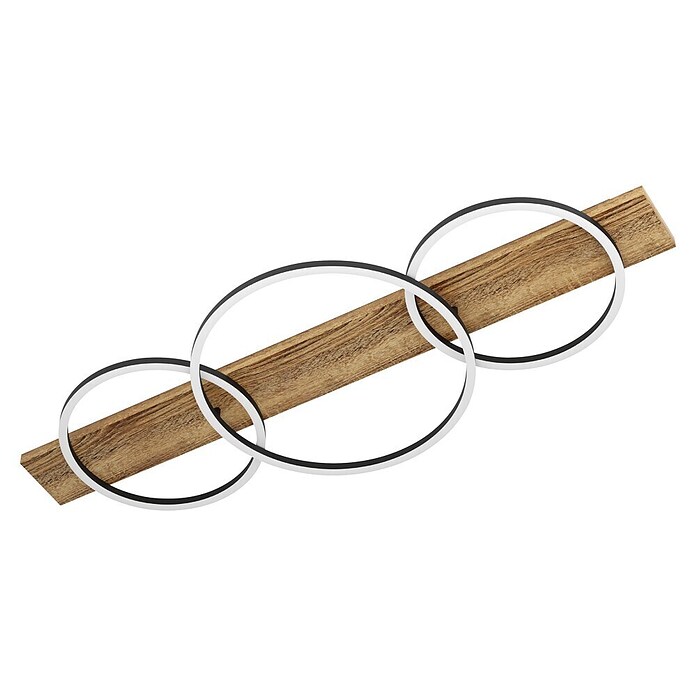 Eglo Boyal LED-Deckenleuchte (37,5 W, 101 x 40 x 9,5 cm, Schwarz/Holz rustikal, Warmweiß, Anzahl Leuchtmittel: 3 Stk.) | BAUHAUS