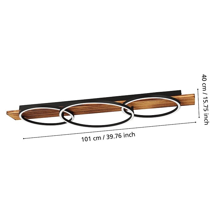 Eglo Boyal LED-Deckenleuchte (37,5 W, 101 x 40 x 9,5 cm, Schwarz/Holz rustikal, Warmweiß, Anzahl Leuchtmittel: 3 Stk.) | BAUHAUS