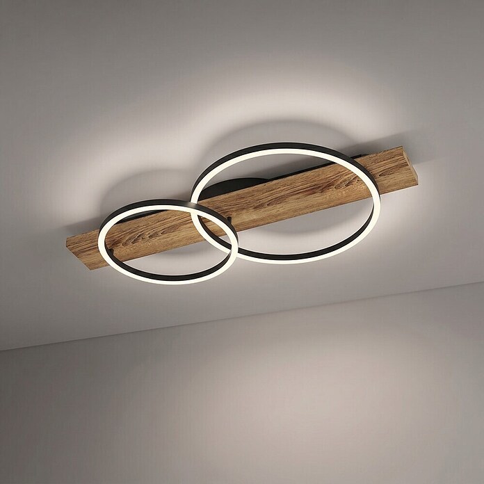 Eglo Boyal LED-Deckenleuchte (24 W, 78 x 40 x 9 cm, Schwarz/Holz rustikal, Warmweiß, Anzahl Leuchtmittel: 2 Stk.) | BAUHAUS