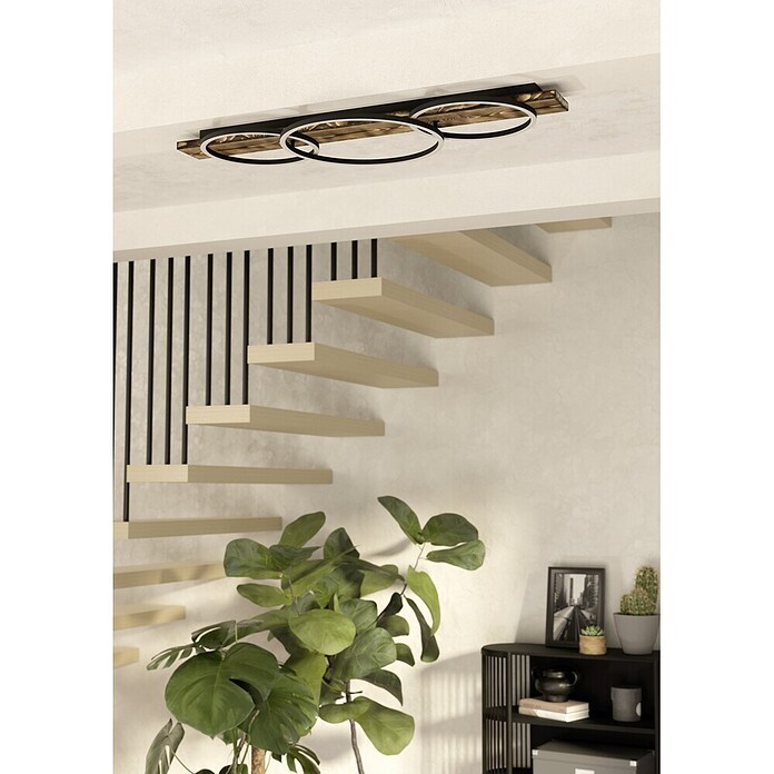 Eglo Boyal LED-Deckenleuchte (37,5 W, 101 x 40 x 9,5 cm, Schwarz/Holz rustikal, Warmweiß, Anzahl Leuchtmittel: 3 Stk.) | BAUHAUS