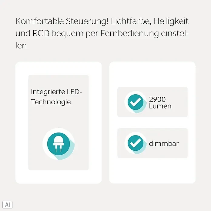 Eglo LED-Deckenleuchte PALMAVES 3 - 12 W, L x B x H: 55 x 39 x 8,9 cm, Nickel-matt, RGBW - LED-Leuchte mit 2900 Lumen, dimmbar. Fernbedienung für Lichtfarbe, Helligkeit und RGB.