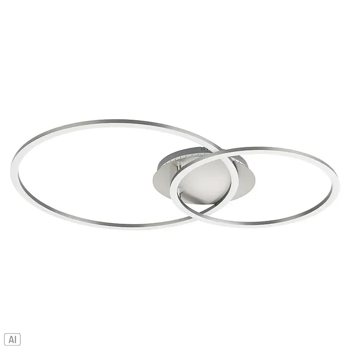 Eglo LED-Deckenleuchte PALMAVES 3 - 12 W, L x B x H: 55 x 39 x 8,9 cm, Nickel-matt, RGBW - Moderne LED-Deckenleuchte mit sich kreuzenden Ringen aus gebürstetem Metall und weißer Beleuchtung.