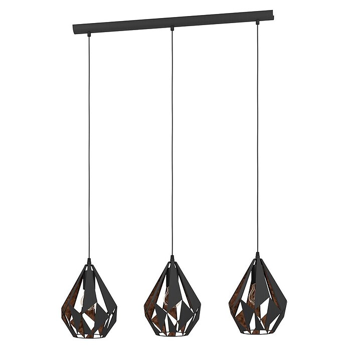 Eglo Pendelleuchte rund (3 x 60 W, Schwarz, Ø x H: 20,5 x 110 cm)