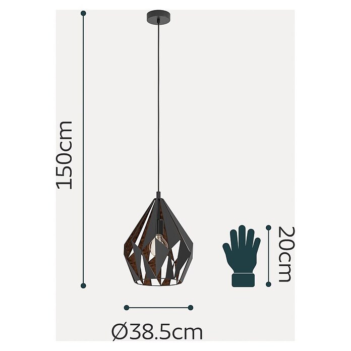 Eglo Pendelleuchte rund (60 W, Schwarz, Ø x H: 38,5 x 110 cm)
