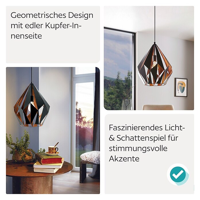 Eglo Pendelleuchte rund (60 W, Schwarz, Ø x H: 38,5 x 110 cm)