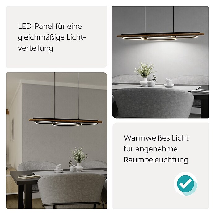 Eglo Boyal LED-Pendelleuchte (40,5 W, L x B x H: 101 x 40 x 110 cm, Schwarz/Braun-rustikal, Warmweiß) | BAUHAUS