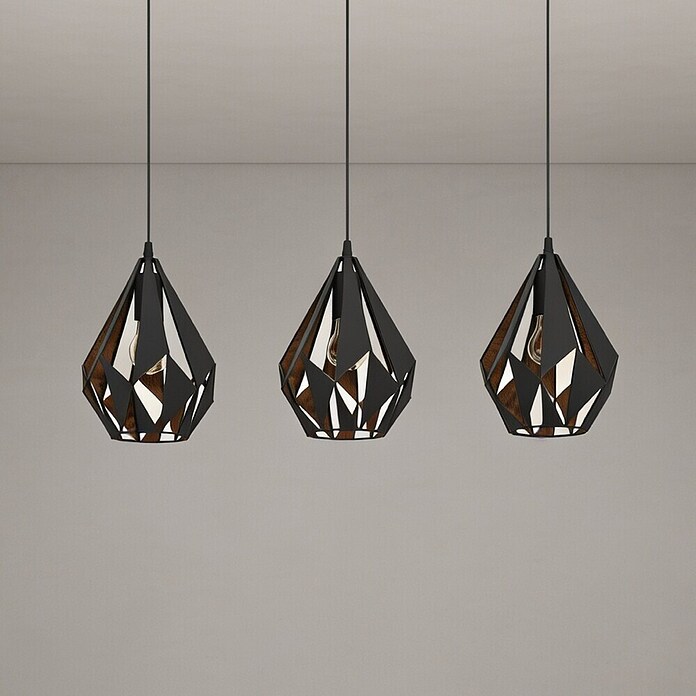 Eglo Pendelleuchte rund (3 x 60 W, Schwarz, Ø x H: 20,5 x 110 cm)