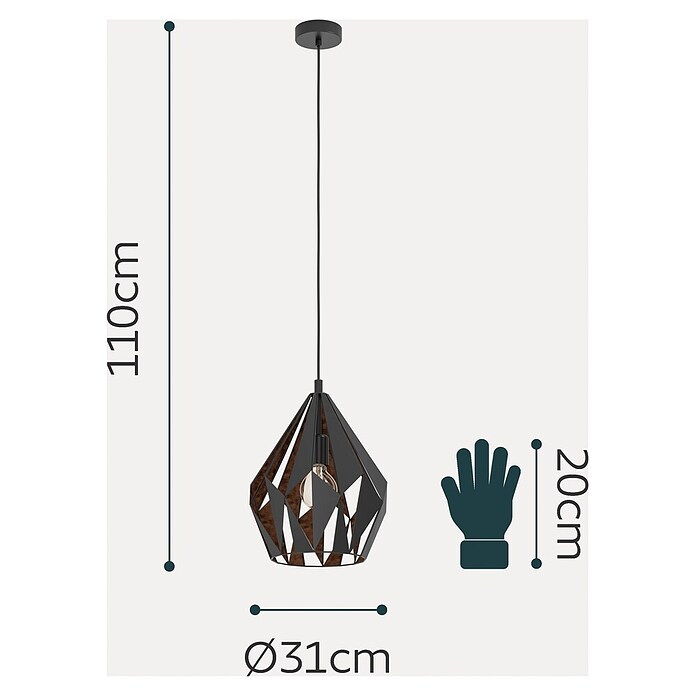 Eglo Pendelleuchte rund Carlton 1 (60 W, Kupfer/Schwarz, Höhe: 110 cm)