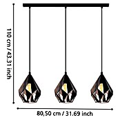 Eglo Pendelleuchte rund (3 x 60 W, Schwarz, Ø x H: 20,5 x 110 cm)