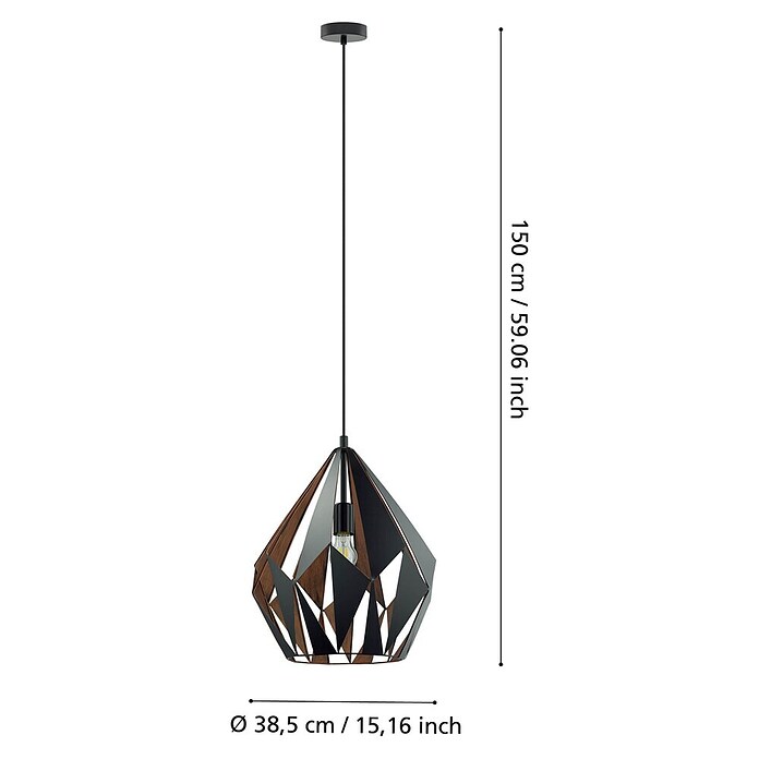 Eglo Pendelleuchte rund (60 W, Schwarz, Ø x H: 38,5 x 110 cm)