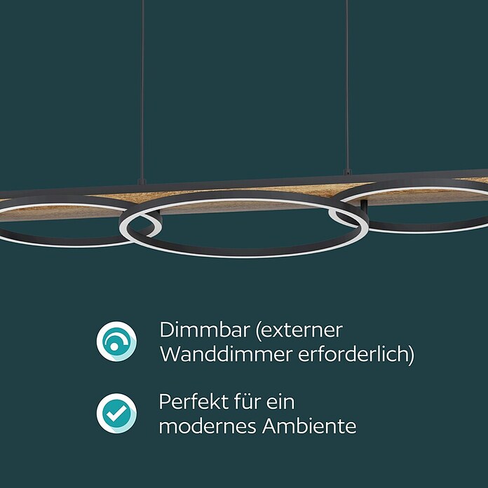 Eglo Boyal LED-Pendelleuchte (40,5 W, L x B x H: 101 x 40 x 110 cm, Schwarz/Braun-rustikal, Warmweiß) | BAUHAUS