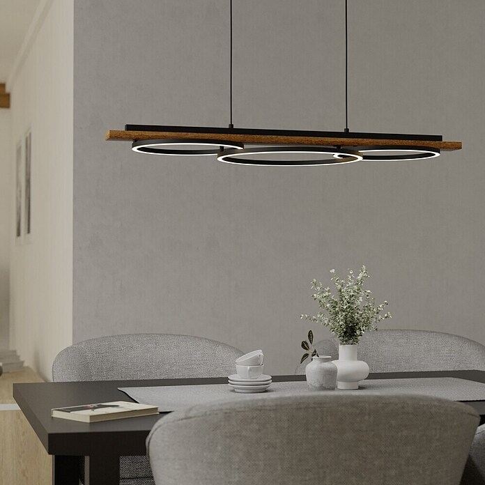 Eglo Boyal LED-Pendelleuchte (40,5 W, L x B x H: 101 x 40 x 110 cm, Schwarz/Braun-rustikal, Warmweiß) | BAUHAUS