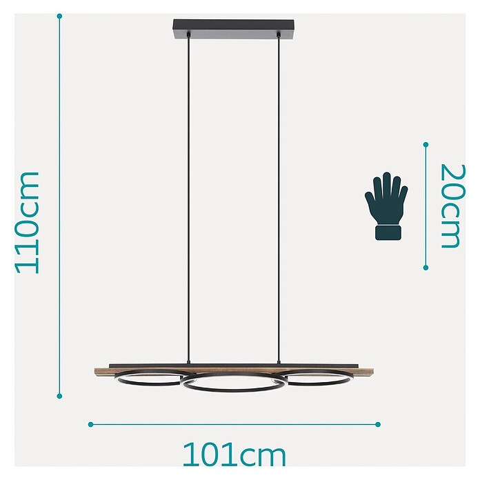 Eglo Boyal LED-Pendelleuchte (40,5 W, L x B x H: 101 x 40 x 110 cm, Schwarz/Braun-rustikal, Warmweiß) | BAUHAUS