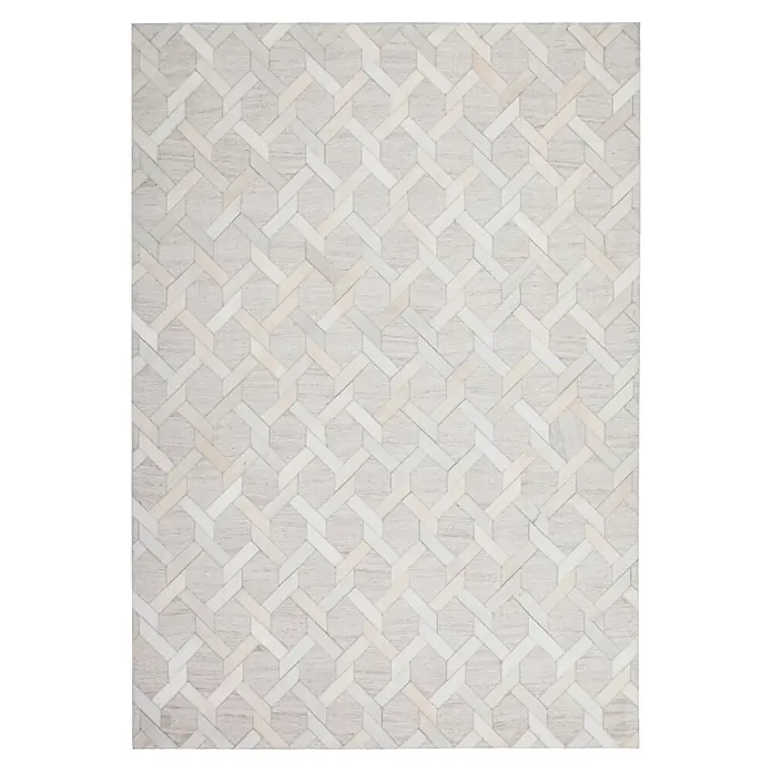 Kayoom Kurzflorteppich Chimera 125 - Elfenbein, 230 x 160 cm, 60 % Viskose, 40 % Leder - Draufsicht