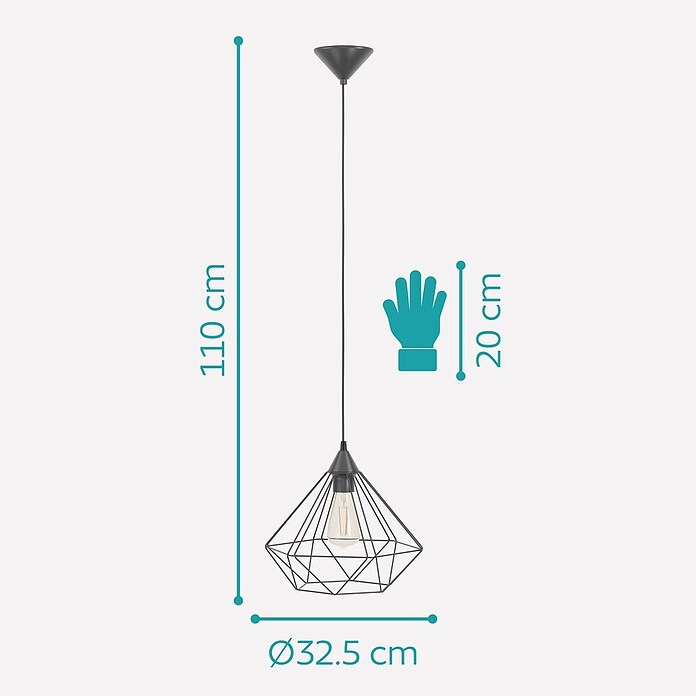 Eglo Tarbes Pendelleuchte rund (Schwarz, Höhe: 110 cm, Max. Leistung: 60 W, E27, 1-flammig, Durchmesser: 32,5 cm)