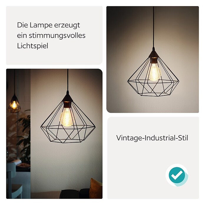 Eglo Tarbes Pendelleuchte rund (Schwarz, Höhe: 110 cm, Max. Leistung: 60 W, E27, 1-flammig, Durchmesser: 32,5 cm)