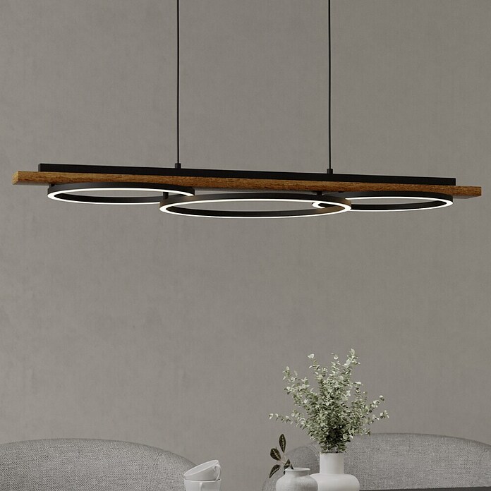 Eglo Boyal LED-Pendelleuchte (40,5 W, L x B x H: 101 x 40 x 110 cm, Schwarz/Braun-rustikal, Warmweiß) | BAUHAUS
