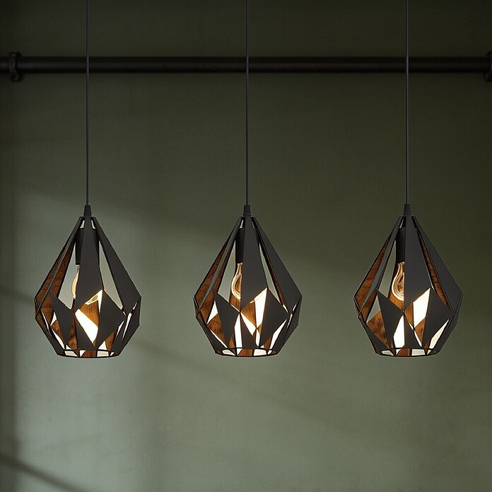 Eglo Pendelleuchte rund (3 x 60 W, Schwarz, Ø x H: 20,5 x 110 cm)