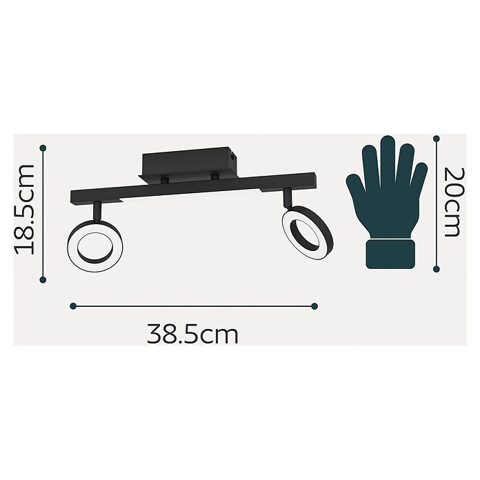 Eglo Cardillio 2 LED-Deckenstrahler CARDILLIO 2 (9,7 W, L x B x H: 38,5 x 8,5 x 17,5 cm, Schwarz, Warmweiß, 3 Stk.) | BAUHAUS