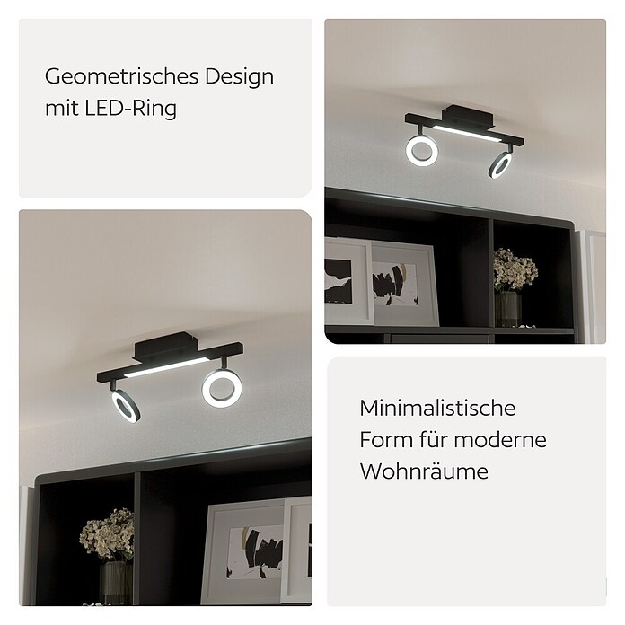 Eglo Cardillio 2 LED-Deckenstrahler CARDILLIO 2 (9,7 W, L x B x H: 38,5 x 8,5 x 17,5 cm, Schwarz, Warmweiß, 3 Stk.) | BAUHAUS